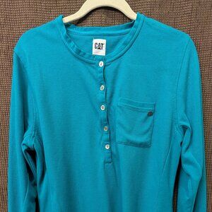 CAT Womens Size XL Long Sleeve Thermal Blue Long Sleeve T-Shirt